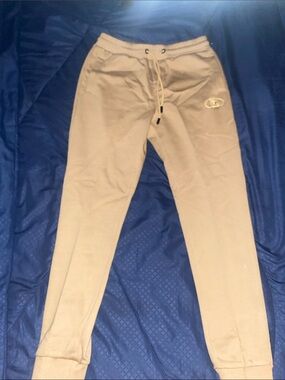 Burberry Beige Drawstring Joggers with Logo Patch